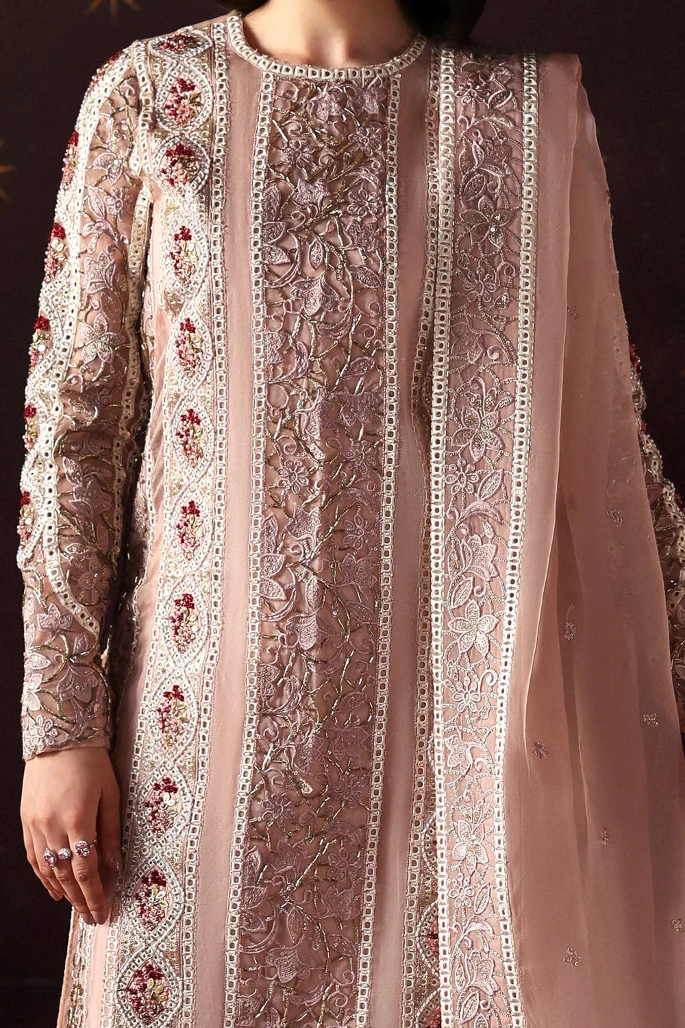 La Fuchsia by Afrozeh Unstitched Hand work Organza 3 Piece Suit AF26ULF Hermit FWU-0072 - Wedding Collection