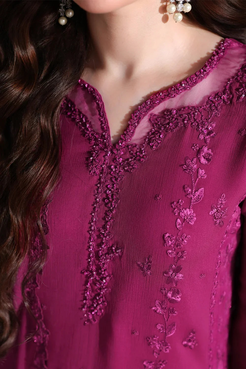 Ensembles by Azure Unstitched Embroidered Chiffon 3 Piece Suit AZ26UEF Zinnia - Festive Collection