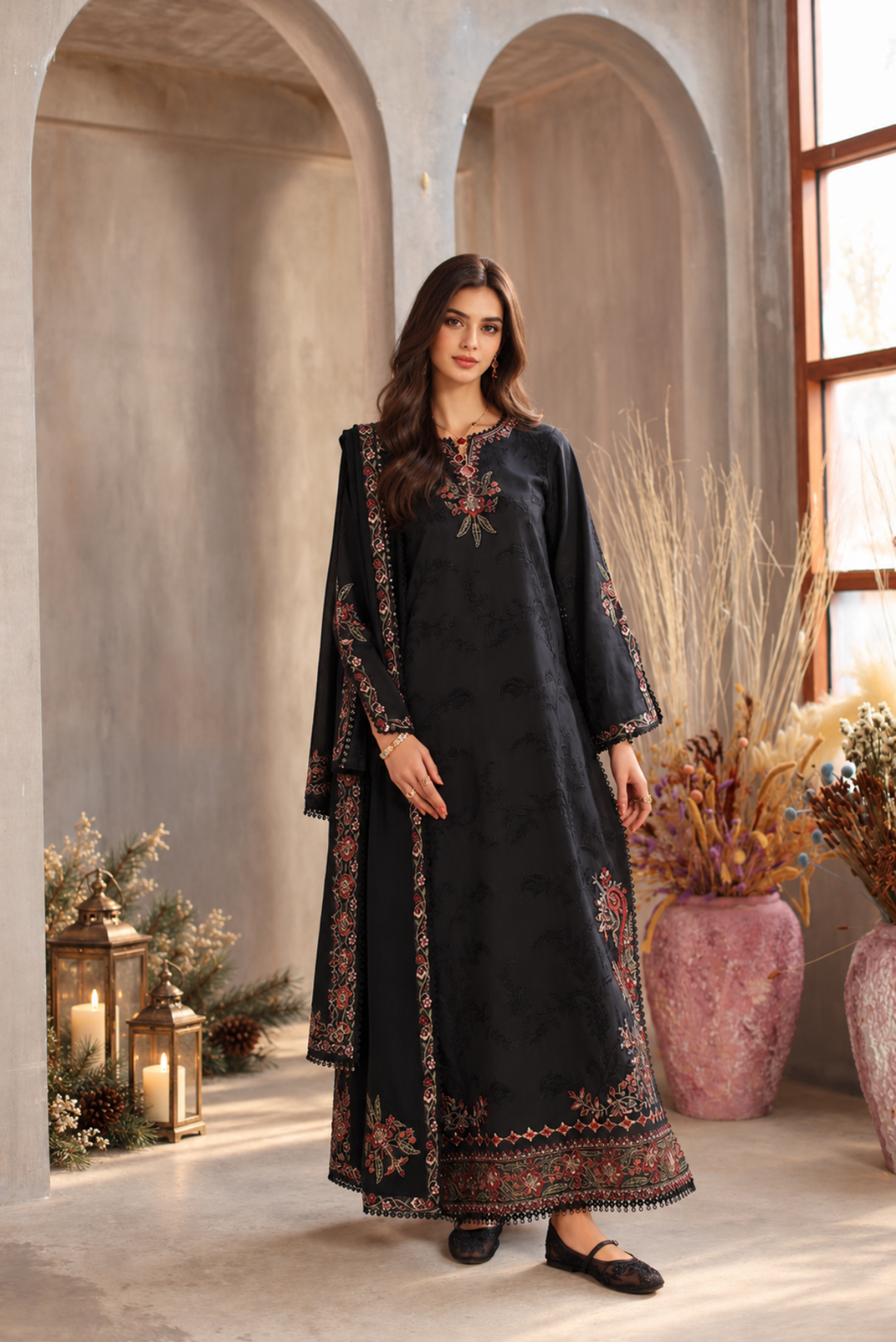 Noor Pashmina Shawl by Saadia Asad Unstitched Embroidered Jacquard 3 Piece Suit SA26UNW D11 - Winter Collection