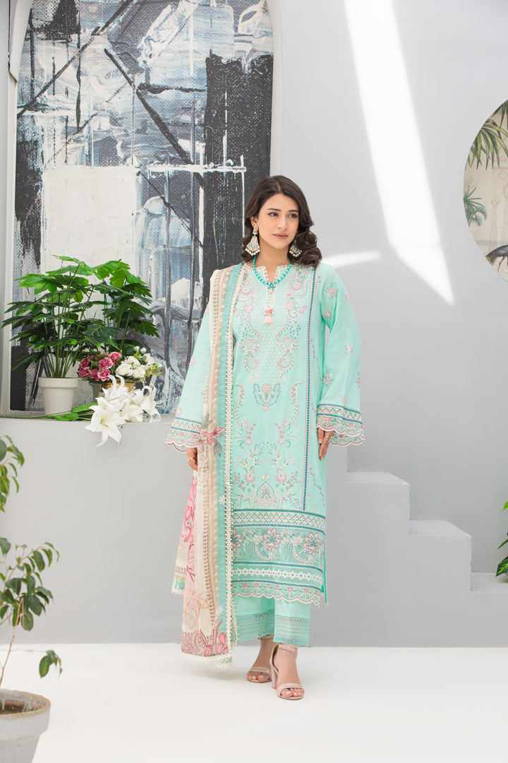 La Elise Women RTW Embroidered Lawn 3 Piece Suit 0001304 Blanc - Casual Collection