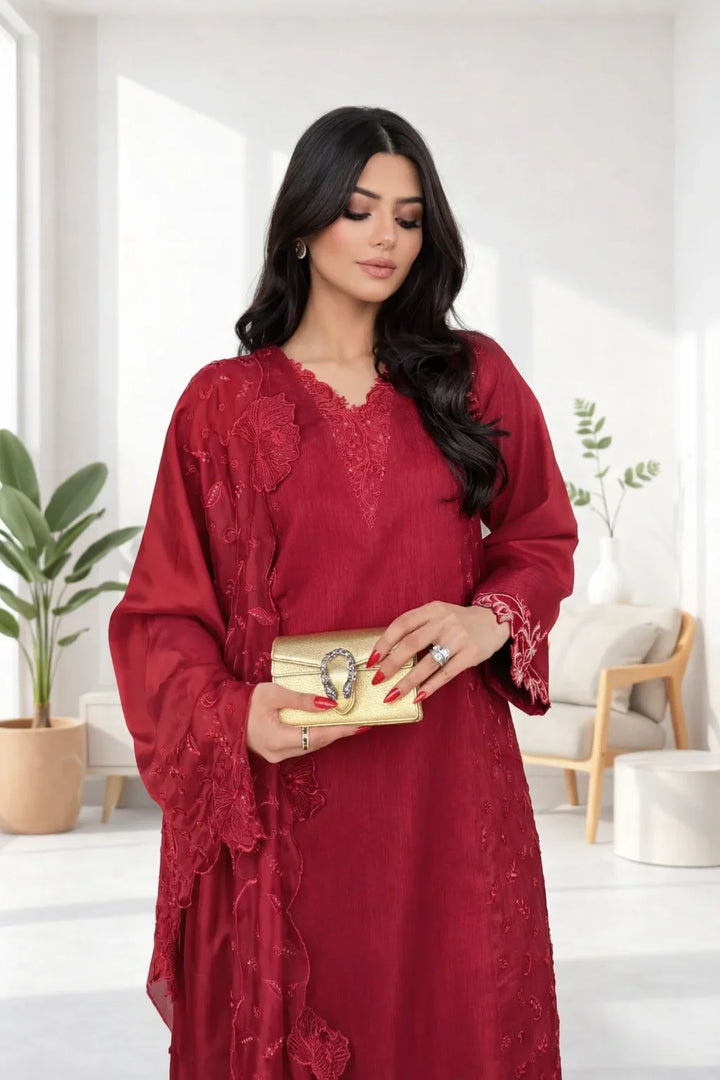 Silk Atelier by Jamni RTW Embroidered Korean Silk 3 Piece Suit CHERRY BLOOM Festive Collection