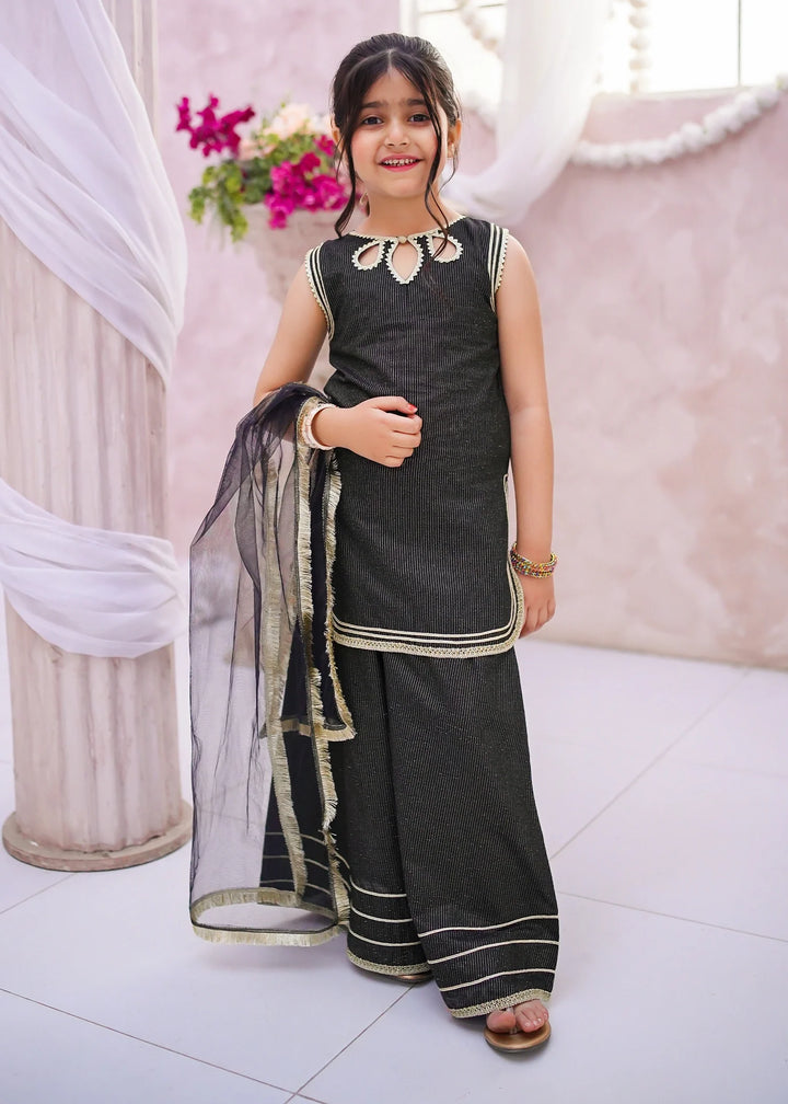Modest Girls RTW Embroidered Cotton 3 Piece Suit Black Festive Collection