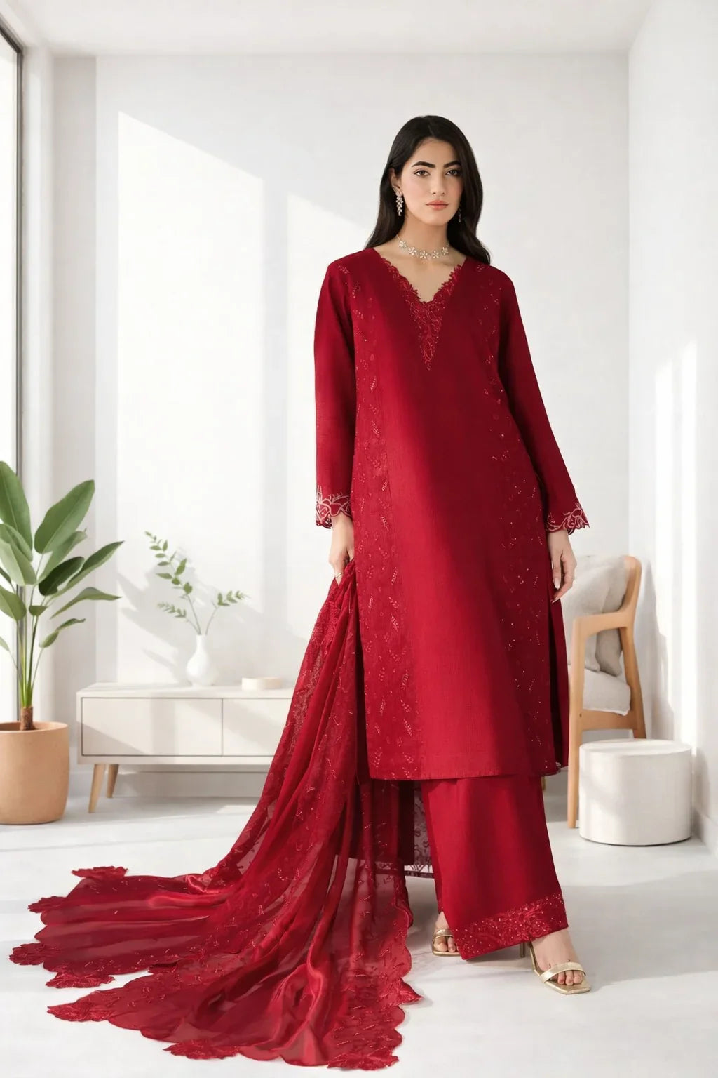 Silk Atelier by Jamni RTW Embroidered Korean Silk 3 Piece Suit CHERRY BLOOM Festive Collection