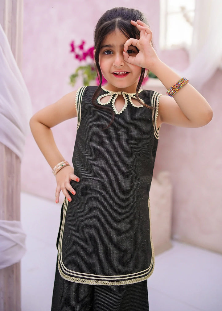 Modest Girls RTW Embroidered Cotton 3 Piece Suit Black Festive Collection