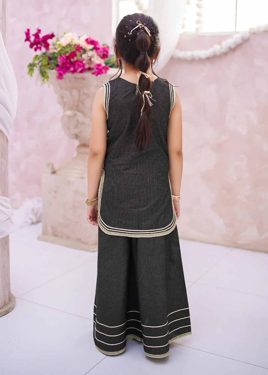 Modest Girls RTW Embroidered Cotton 3 Piece Suit Black Festive Collection