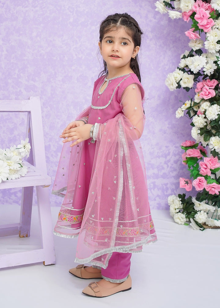 Modest Girls RTW Embroidered Net 3 Piece Suit Pink Frock Wedding Collection