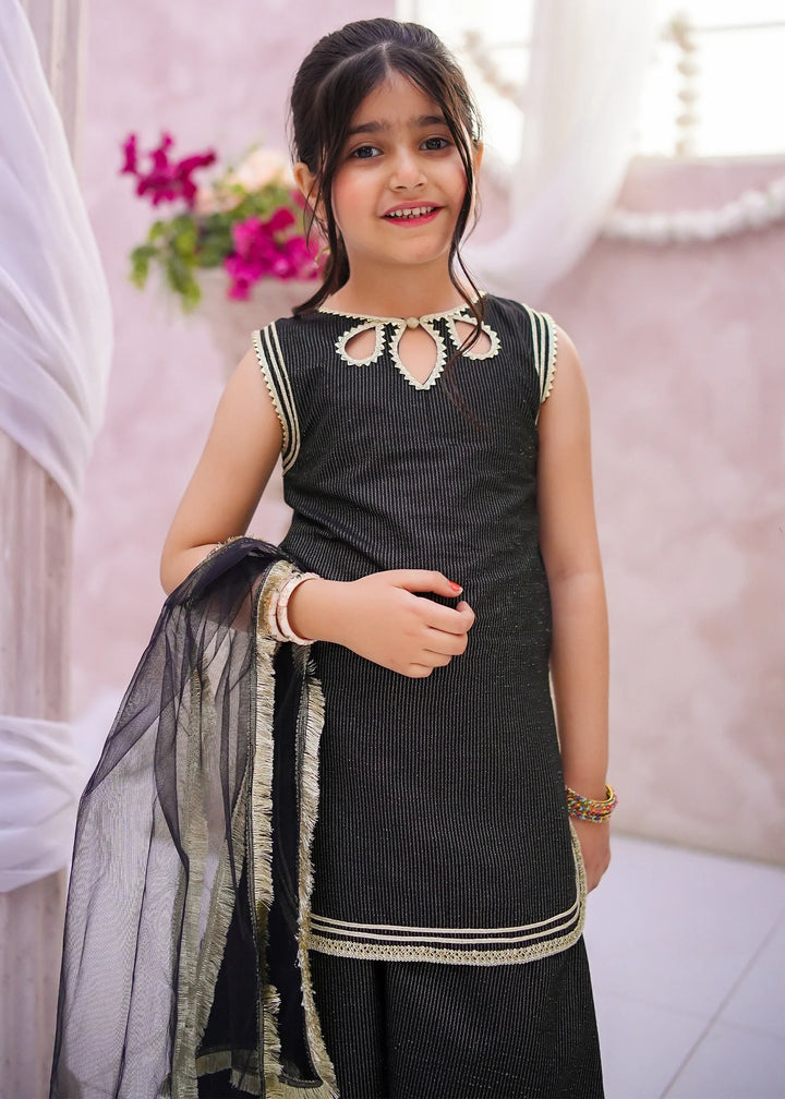 Modest Girls RTW Embroidered Cotton 3 Piece Suit Black Festive Collection