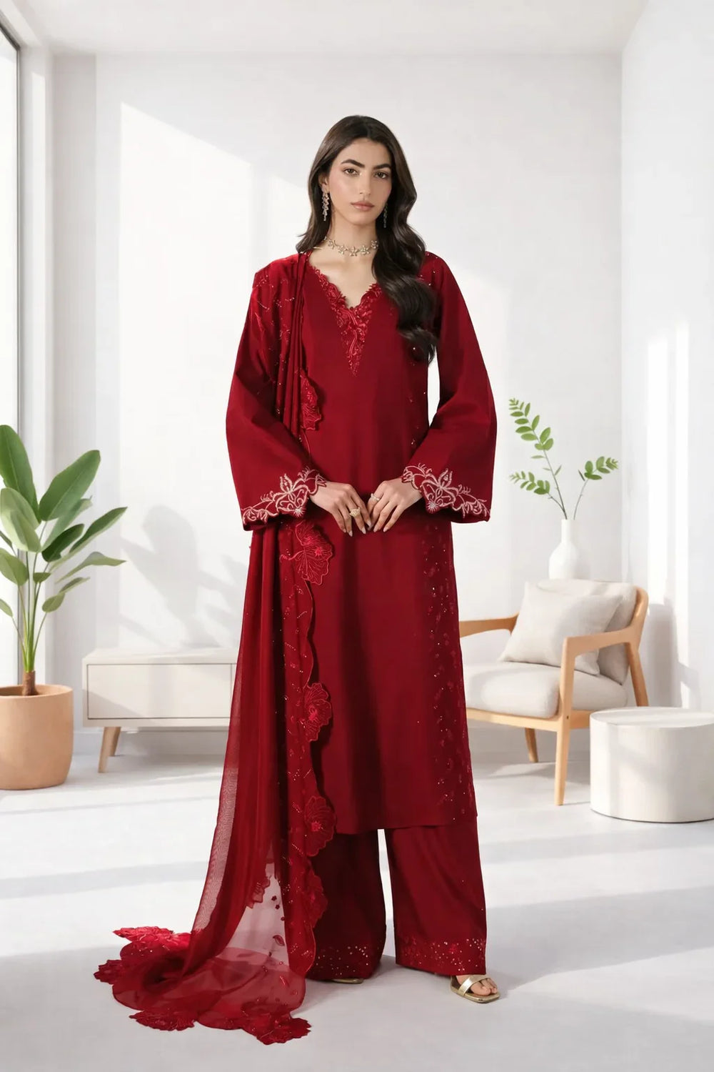 Silk Atelier by Jamni RTW Embroidered Korean Silk 3 Piece Suit CHERRY BLOOM Festive Collection