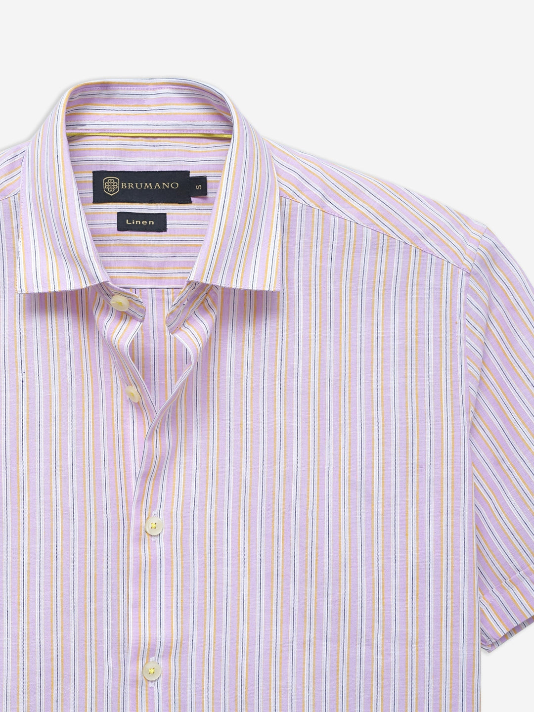 Brumano Ready To Wear Shirts Men 1 Piece Cotton Pink Linen Striped Half Sleeve Shirt 0-33-024-3351 - Summer Collection
