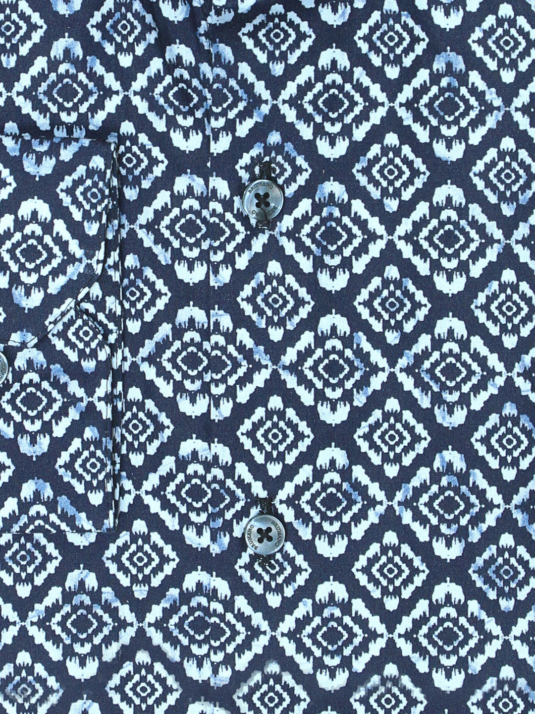 Brumano Ready To Wear Shirts Men 1 Piece Cotton Navy Blue & White Motif Printed Shirt 0-32-024-3182 - Summer Collection