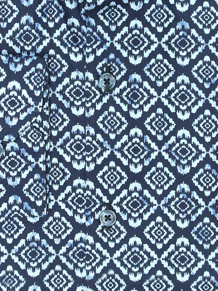 Brumano Ready To Wear Shirts Men 1 Piece Cotton Navy Blue & White Motif Printed Shirt 0-32-024-3182 - Summer Collection