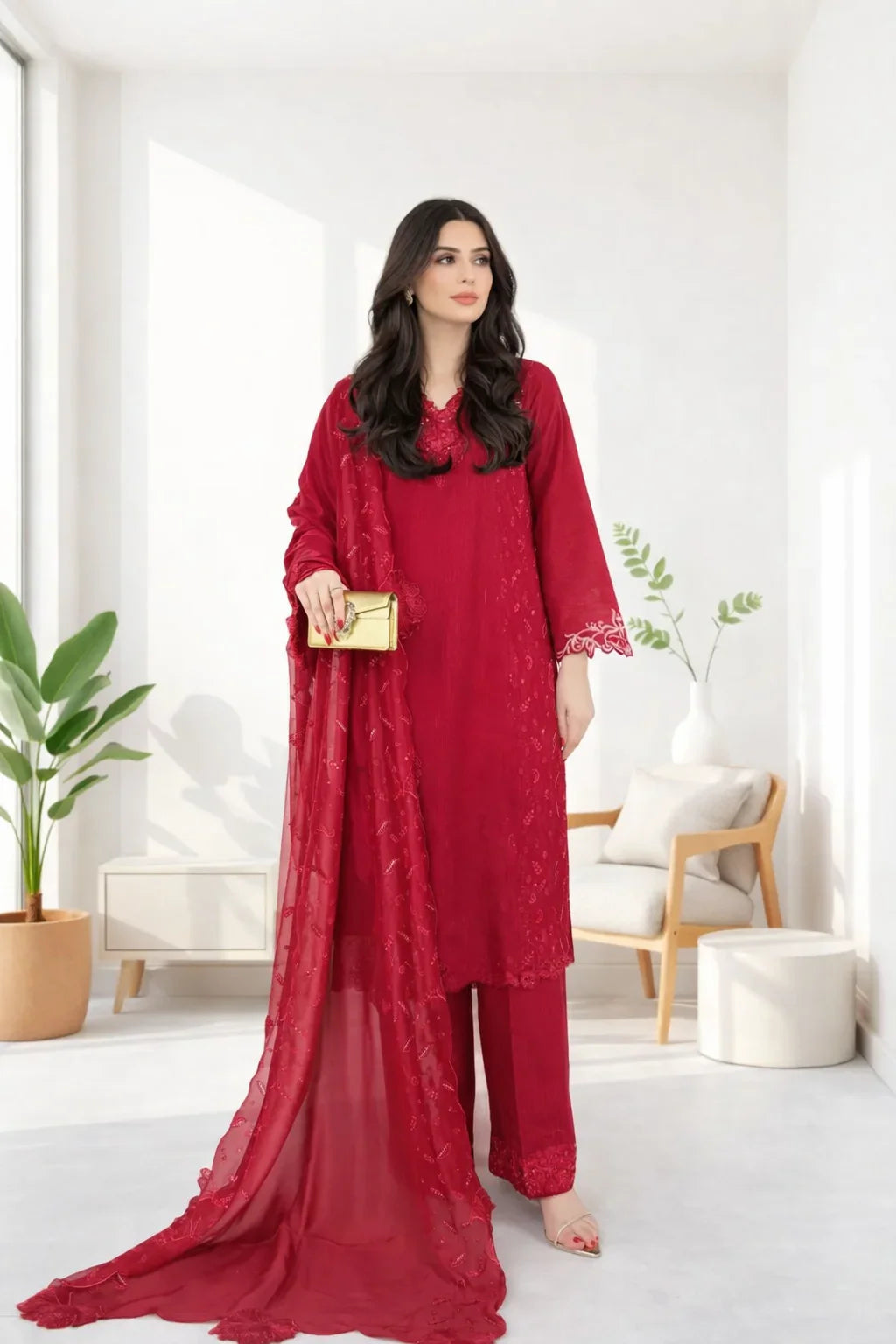 Silk Atelier by Jamni RTW Embroidered Korean Silk 3 Piece Suit CHERRY BLOOM Festive Collection
