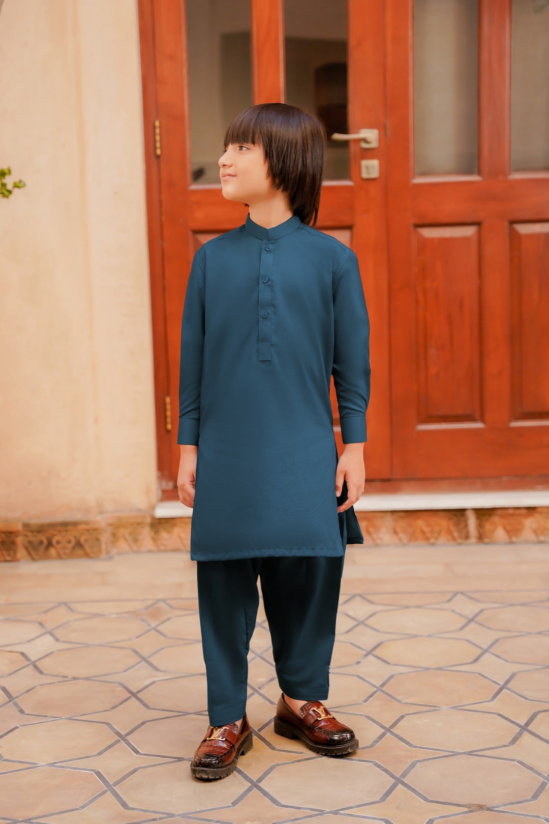 Paasban by Divinely Crafted Solids Blended 2 Piece Shalwar Kameez For Kids Fleet Blue - Summer Collection