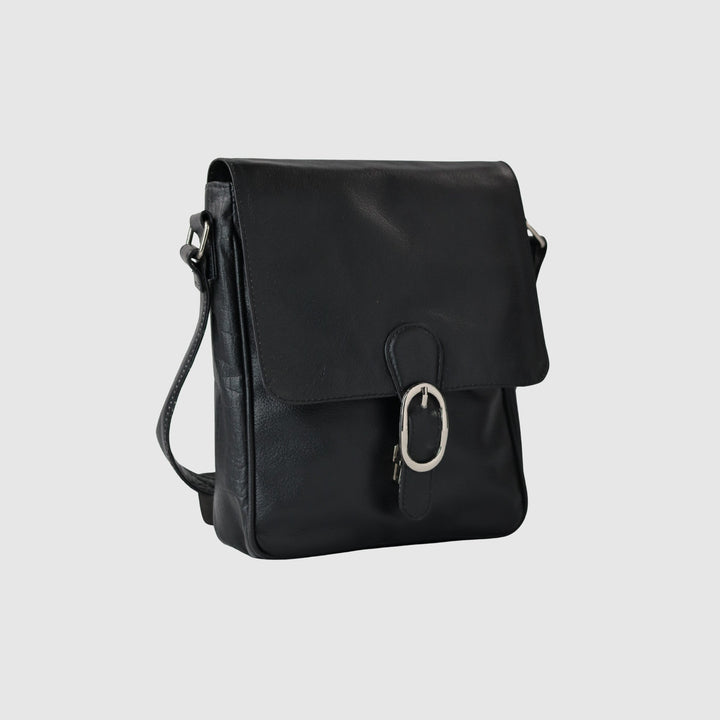 Lafanzo Unisex Leather Edge Crossbody Pack Black - Accessories Collection