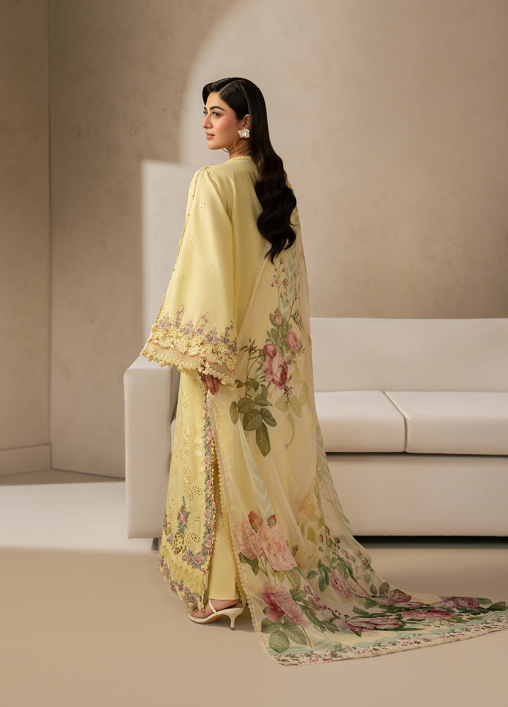 E-Craft by Elaf Unstitched Embroidered Lawn 3 Piece Suit EHC-3A Sunstone - Casual Collection
