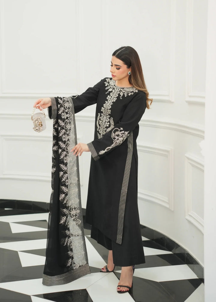 Silk Atelier by Jamni RTW Embroidered Korean Silk 3 Piece Suit MIDNIGHT BOW Festive Collection