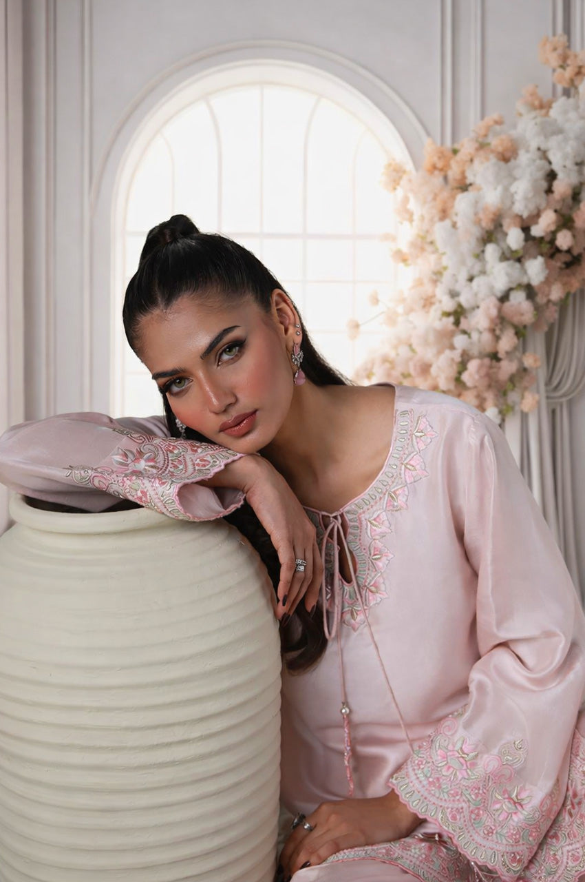 Mehr From Nizka By Nida Rehan RTW Embroidered Butter Silk 3 Piece Suit Ayna - Festive Collection