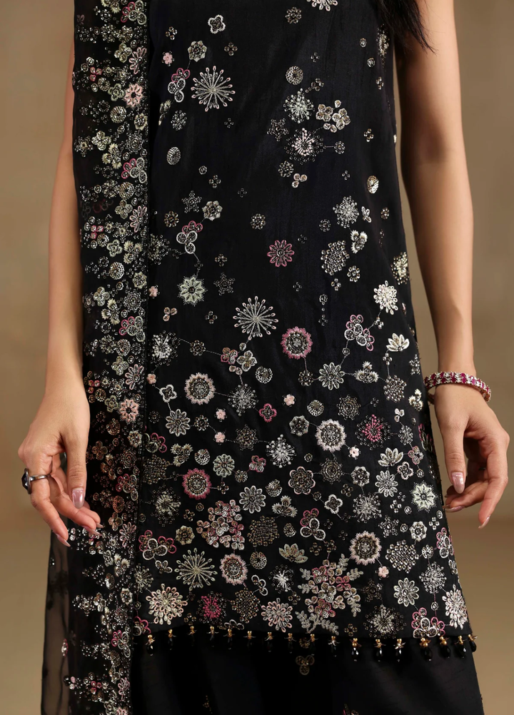 Sable Vogue Unstitched Embroidered Raw Silk 3 Piece Suit SV26UL FC-03-25 Black - Summer Collection