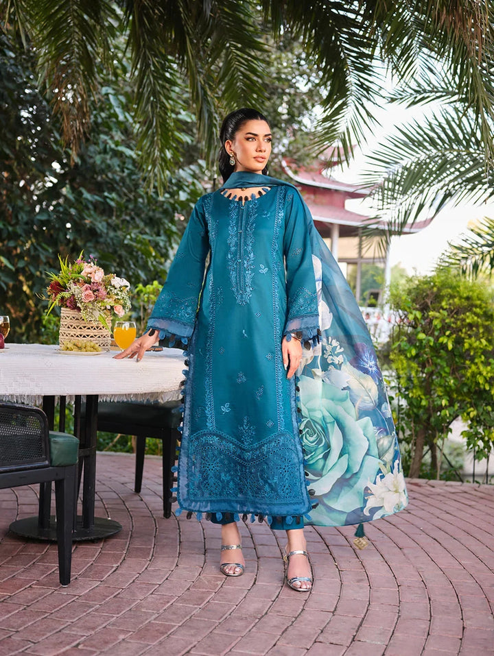 Menaal Unstitched Embroidered Lawn 3 Piece Suit ML26ULS AZURE BLOSSOM - Festive Collection
