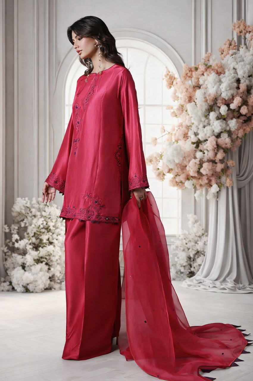 Mehr From Nizka By Nida Rehan RTW Embroidered Butter Silk 3 Piece Suit Lina - Festive Collection
