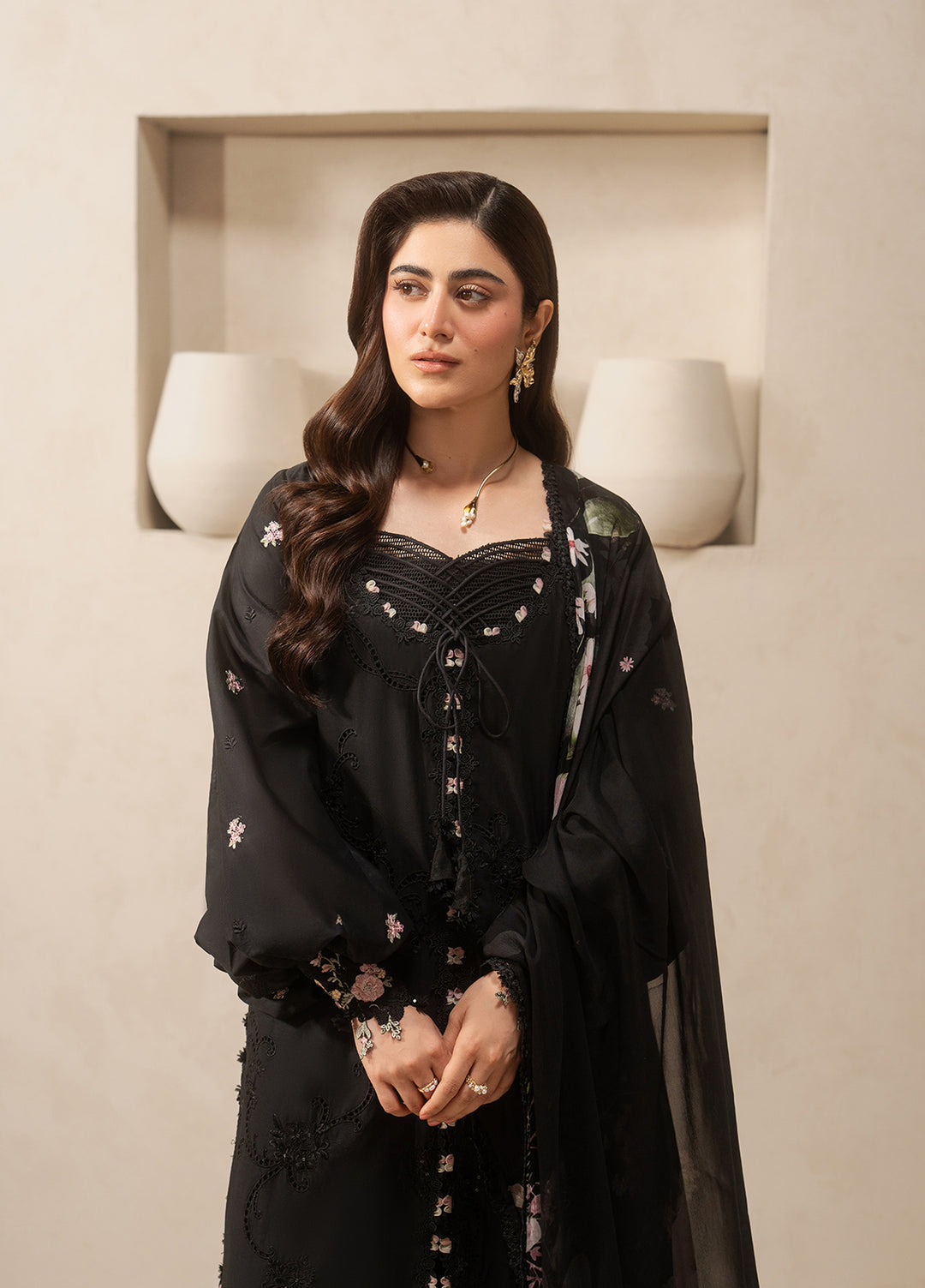 E-Craft by Elaf Unstitched Embroidered Lawn 3 Piece Suit EHC-5A Charcoal - Casual Collection