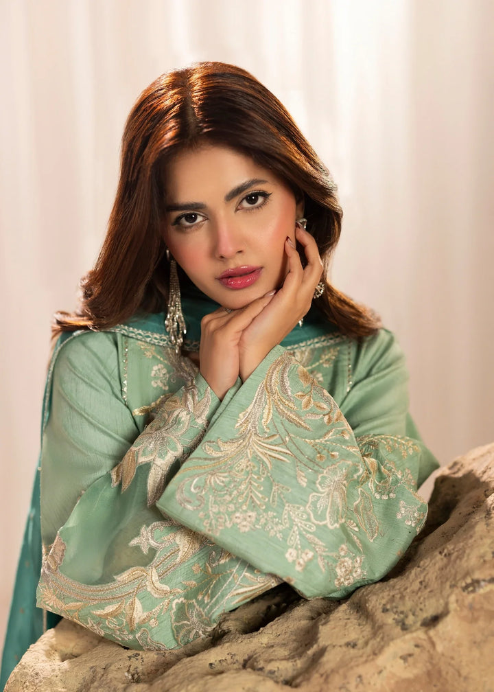 Silk Atelier by Jamni RTW Embroidered Korean Silk 3 Piece Suit SEAFORM SUGAR Festive Collection