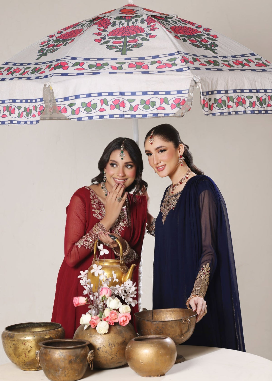 Unss Apparel Women Pret Embroidered Chiffon 3 piece suit Nureh Wine Red - Festive Collection