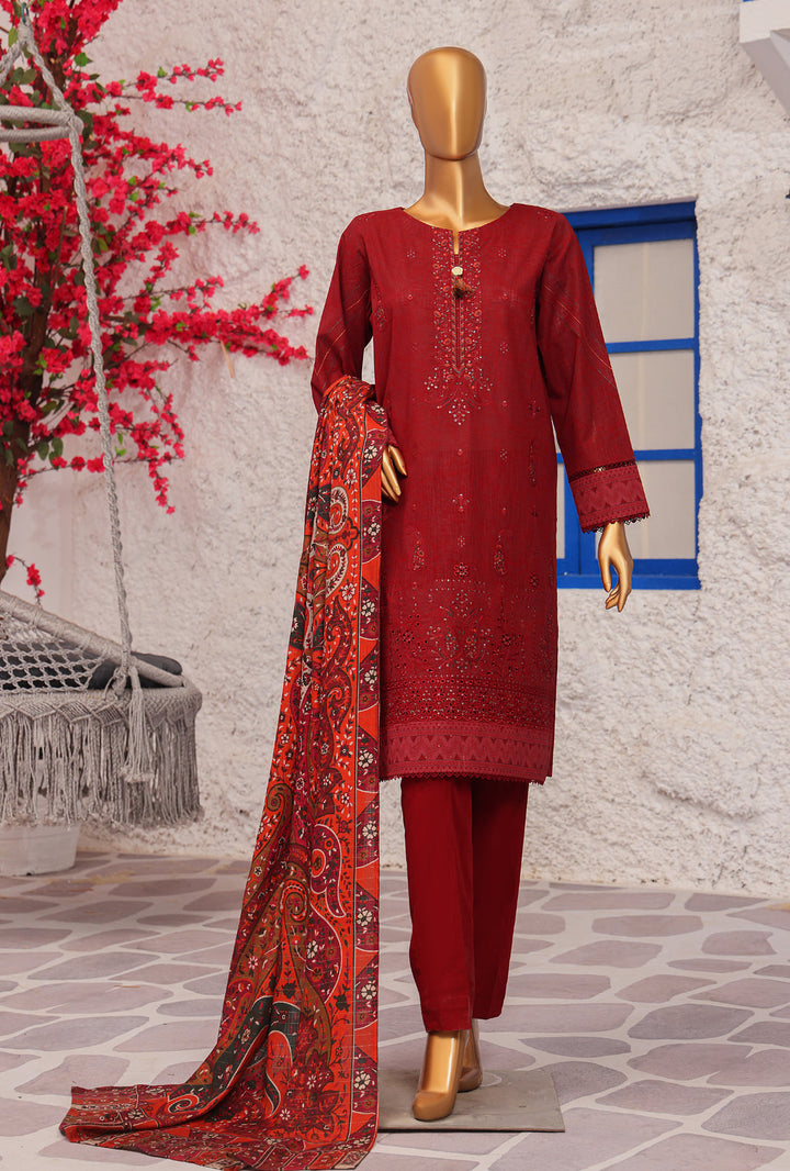 Cross Hatch by Hz Textiles Unstitched Khaddar 3 Piece Embroidered KCE-3093 - Winter Collection
