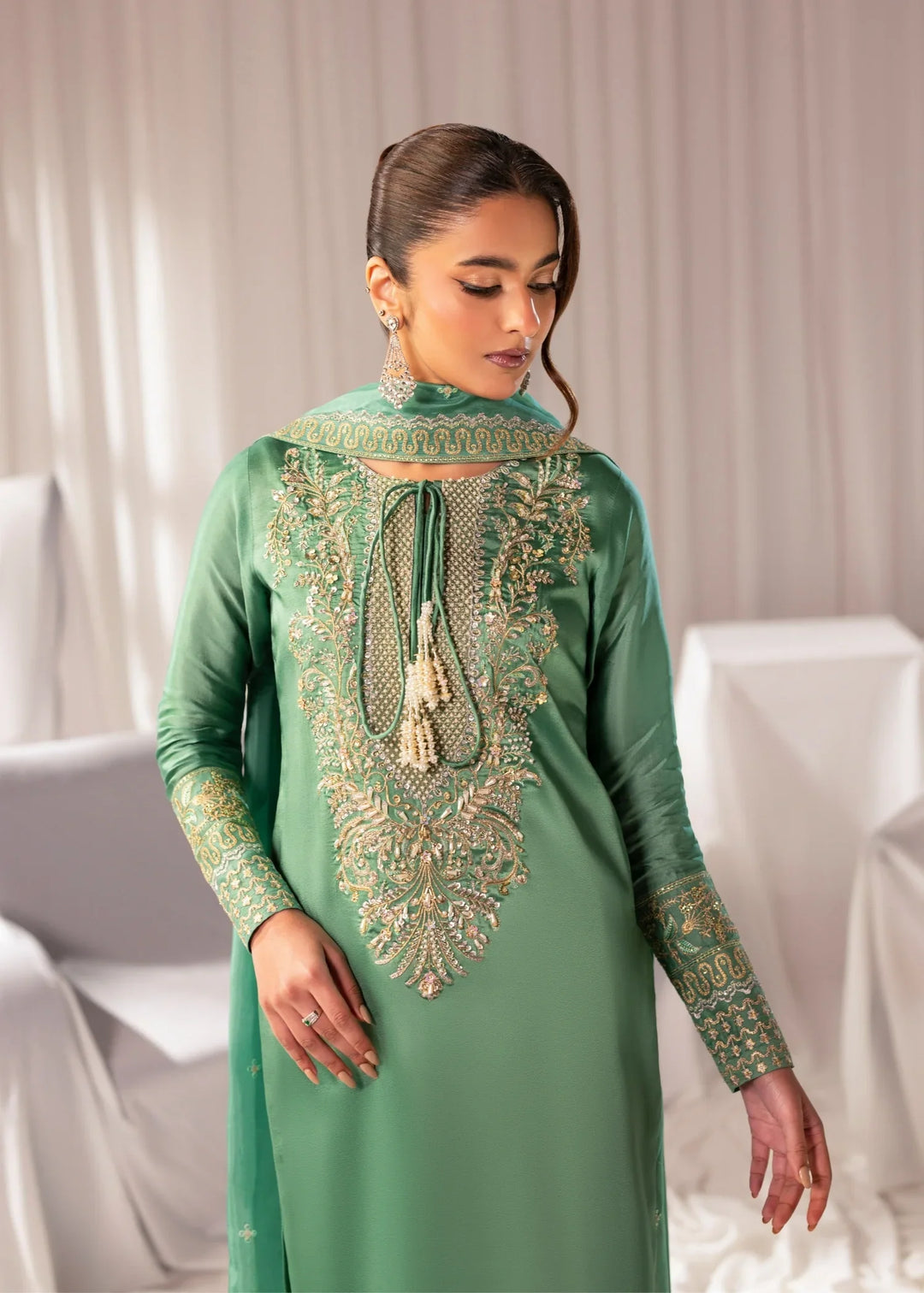 Celeste by Jamni RTW Embroidered Sheesh Silk 3 Piece Suit MEADOW Festive Collection