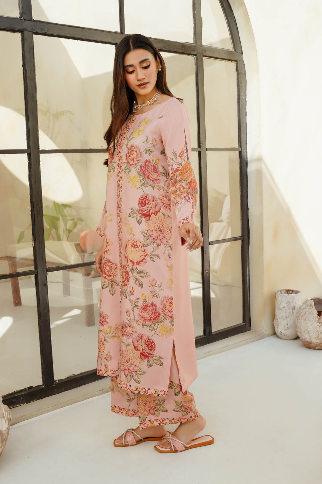 Divinely Crafted Pret Printed Cotton Silk 2 Piece Sapphire Pink