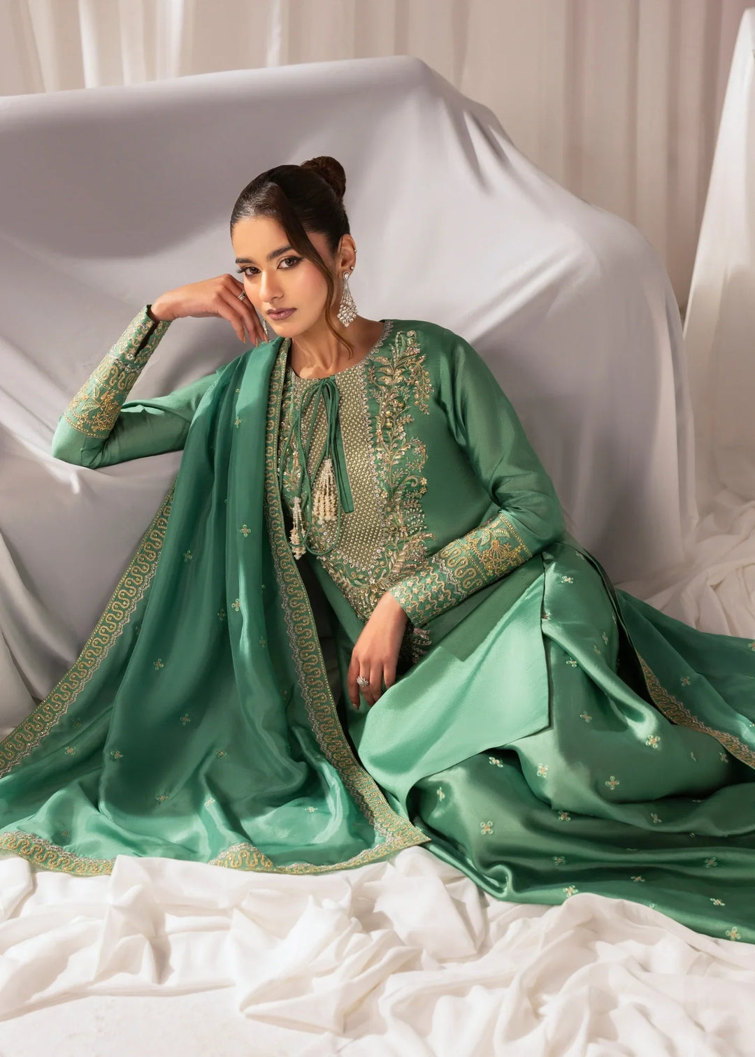Celeste by Jamni RTW Embroidered Sheesh Silk 3 Piece Suit MEADOW Festive Collection