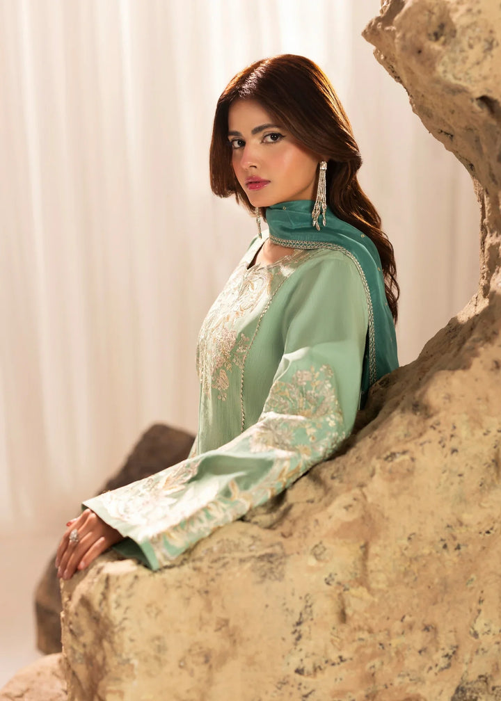 Silk Atelier by Jamni RTW Embroidered Korean Silk 3 Piece Suit SEAFORM SUGAR Festive Collection