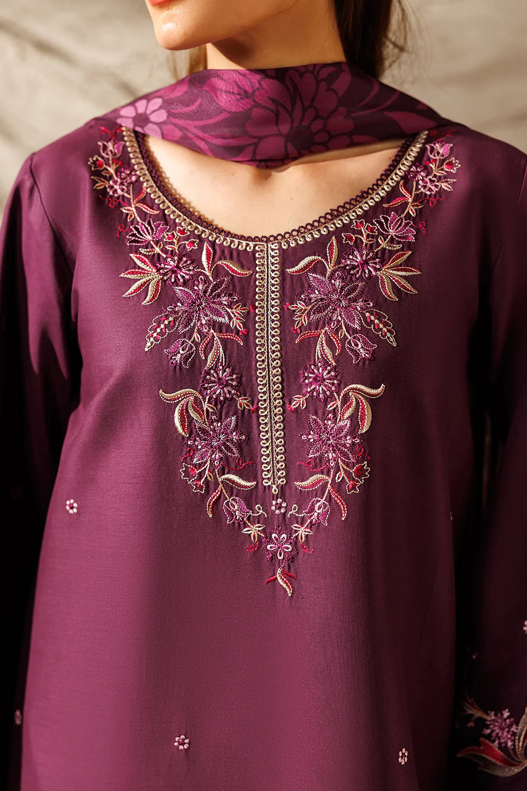 Mistfall Ramadan Edit by Panache Women RTW Embroidered Cotton 3 Piece Espresso - Casual Collection