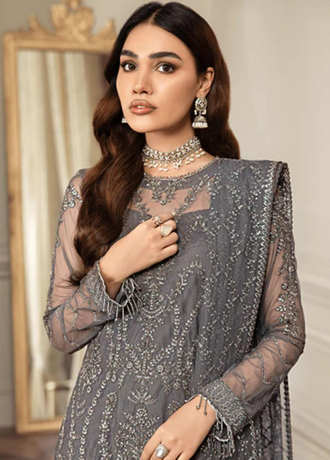 Mehroze By Zarif Embroidered  Suits Unstitched 3 Piece ZR25UF ZMF 07 STORM GREY - Luxury Collection