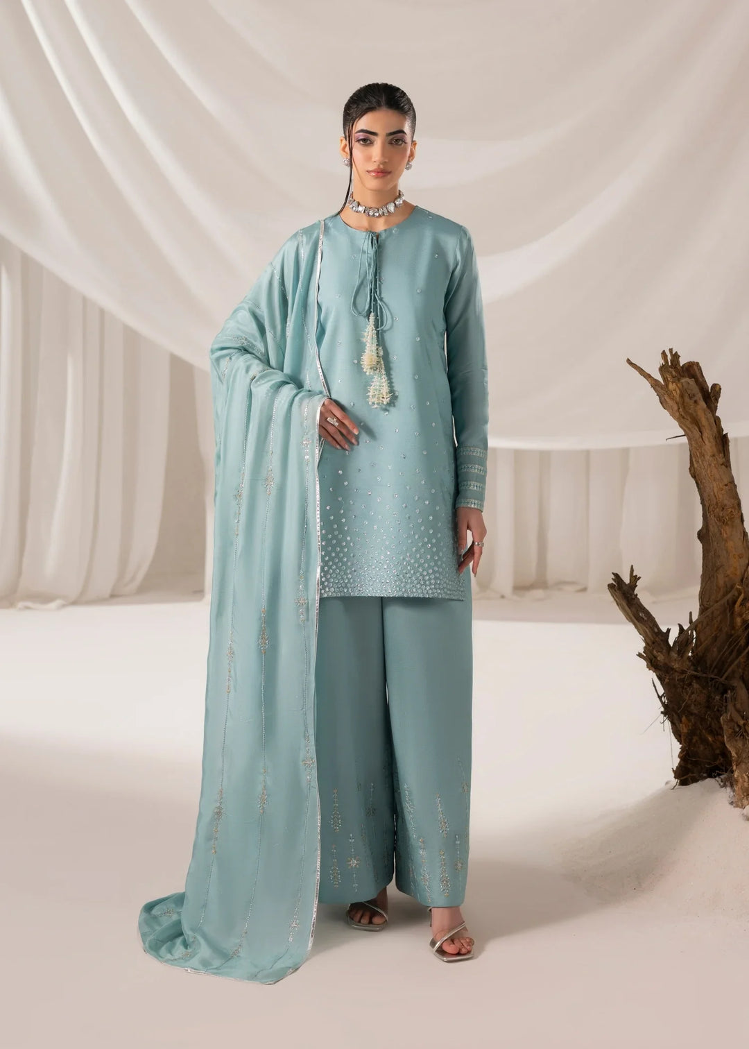 Celeste by Jamni RTW Embroidered Sheesh Silk 3 Piece Suit AERIAL Festive Collection