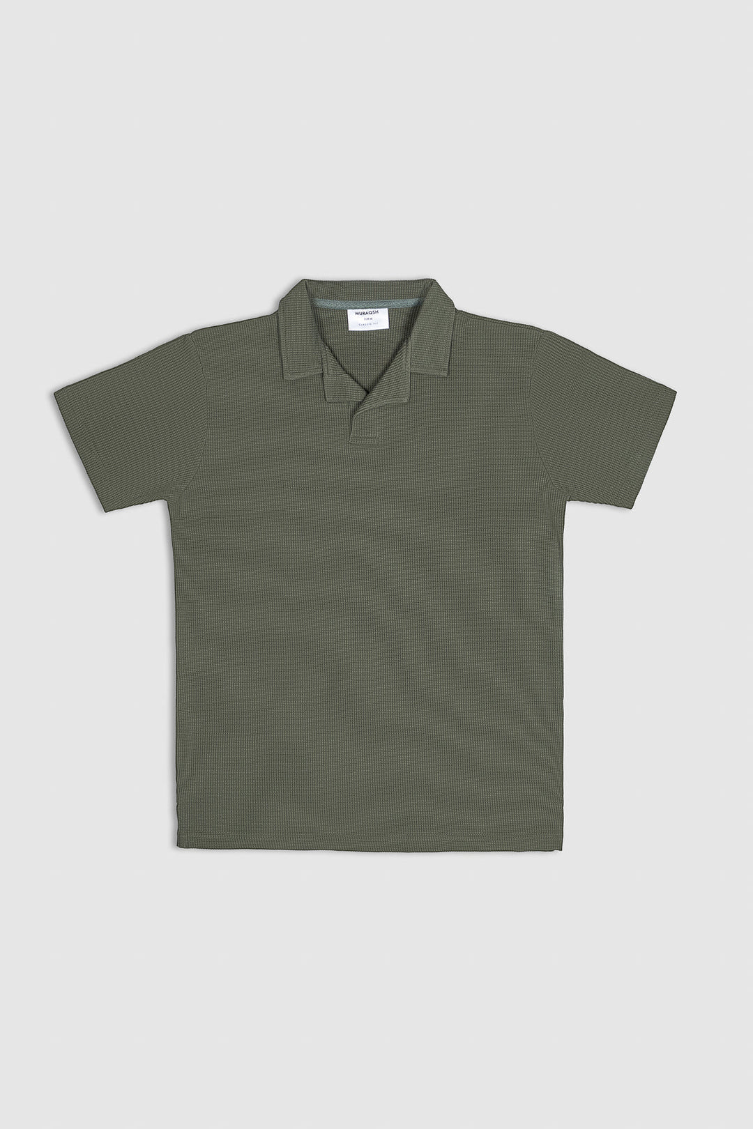 Muraqsh Ready To Wear Solids Cotton Men Olive Green Waffle Revere Polo ABD-OGWRP - Summer Collection