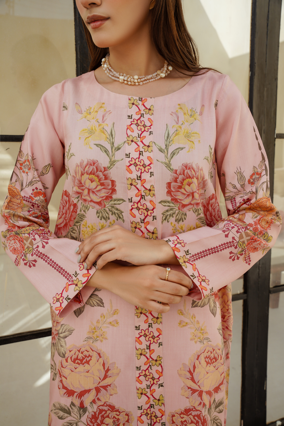 Divinely Crafted Pret Printed Cotton Silk 2 Piece Sapphire Pink