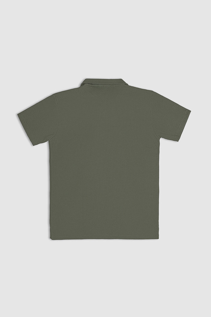 Muraqsh Ready To Wear Solids Cotton Men Olive Green Waffle Revere Polo ABD-OGWRP - Summer Collection