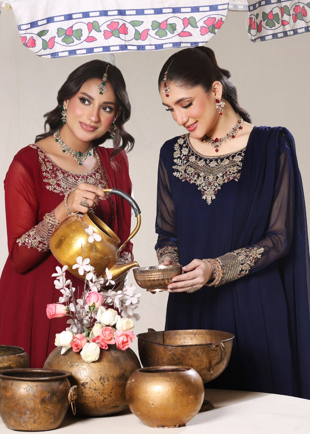 Unss Apparel Women Pret Embroidered Chiffon 3 piece suit Nure Navy Blue - Festive Collection