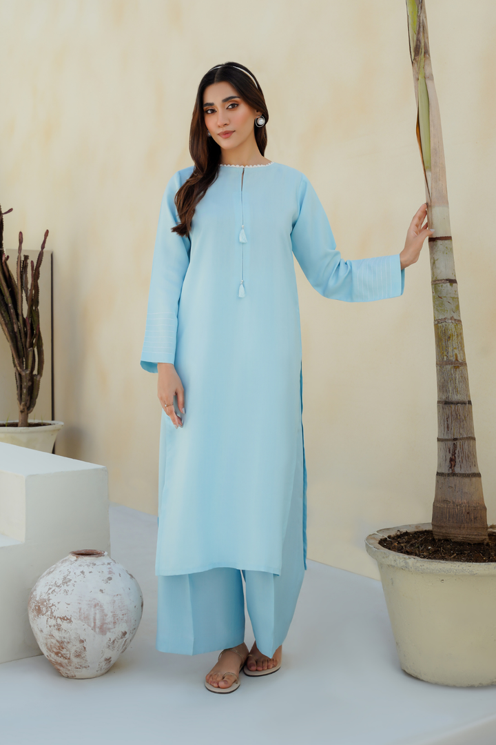 Divinely Crafted Pret Solids Cotton Silk 2 Piece Arctic Blue