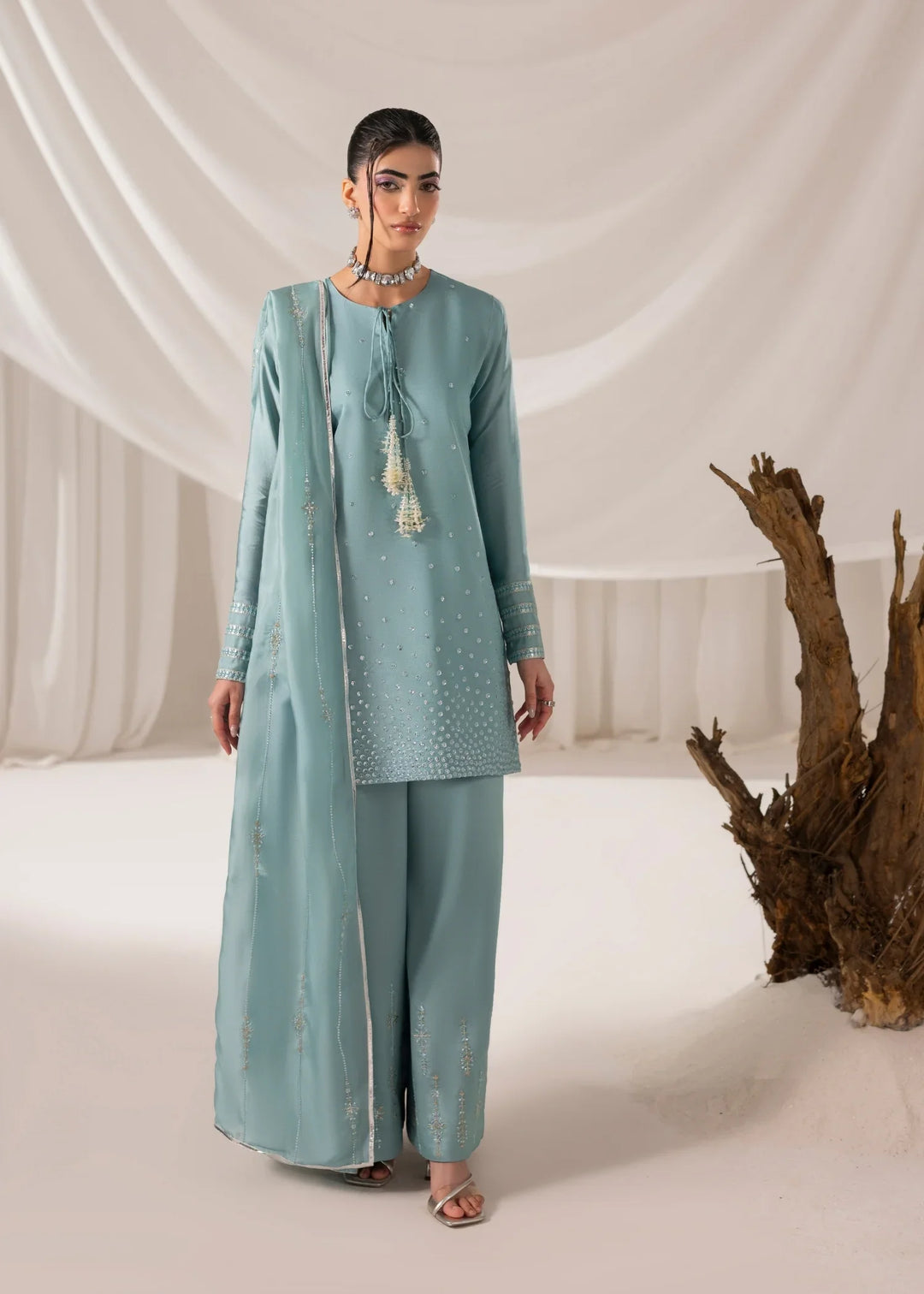 Celeste by Jamni RTW Embroidered Sheesha Silk 3 Piece Suit AERIAL Festive Collection