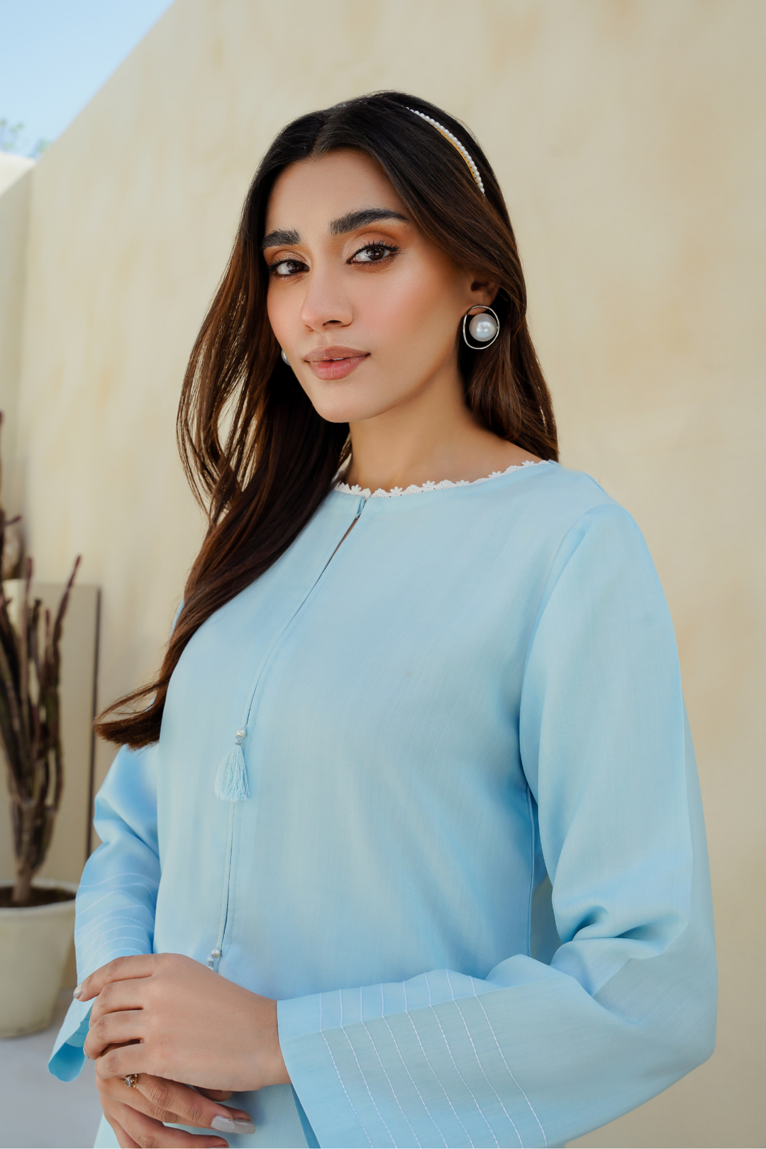 Divinely Crafted Pret Solids Cotton Silk 2 Piece Arctic Blue