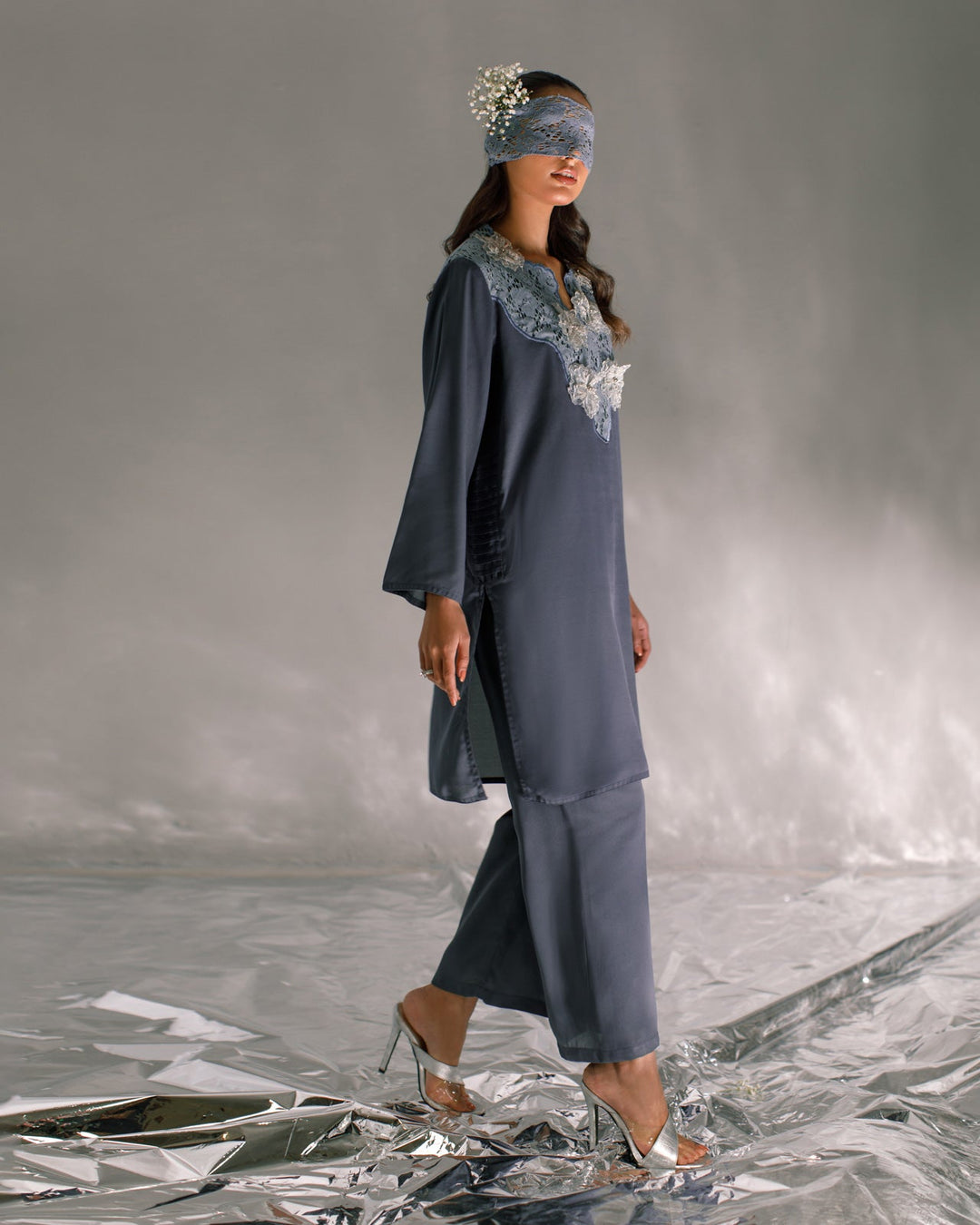 Serendipity by Ombrella Women RTW Solids Georgette 2 Piece Suit Grey Luna - Casual Collection