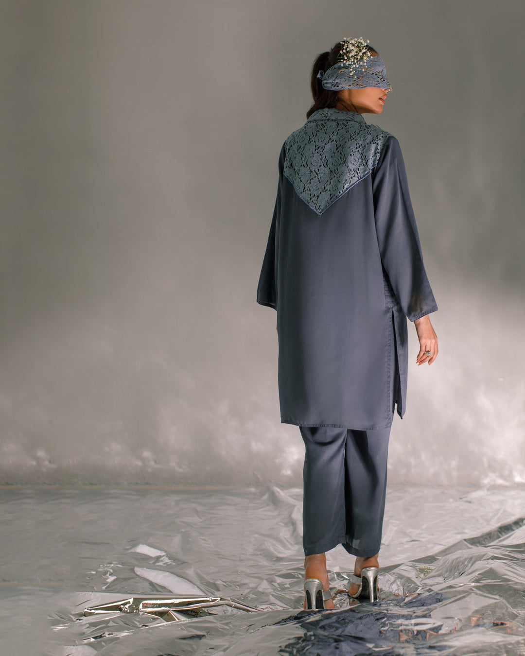 Serendipity by Ombrella Women RTW Solids Georgette 2 Piece Suit Grey Luna - Casual Collection