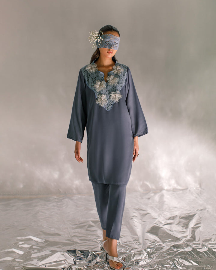 Serendipity by Ombrella Women RTW Solids Georgette 2 Piece Suit Grey Luna - Casual Collection