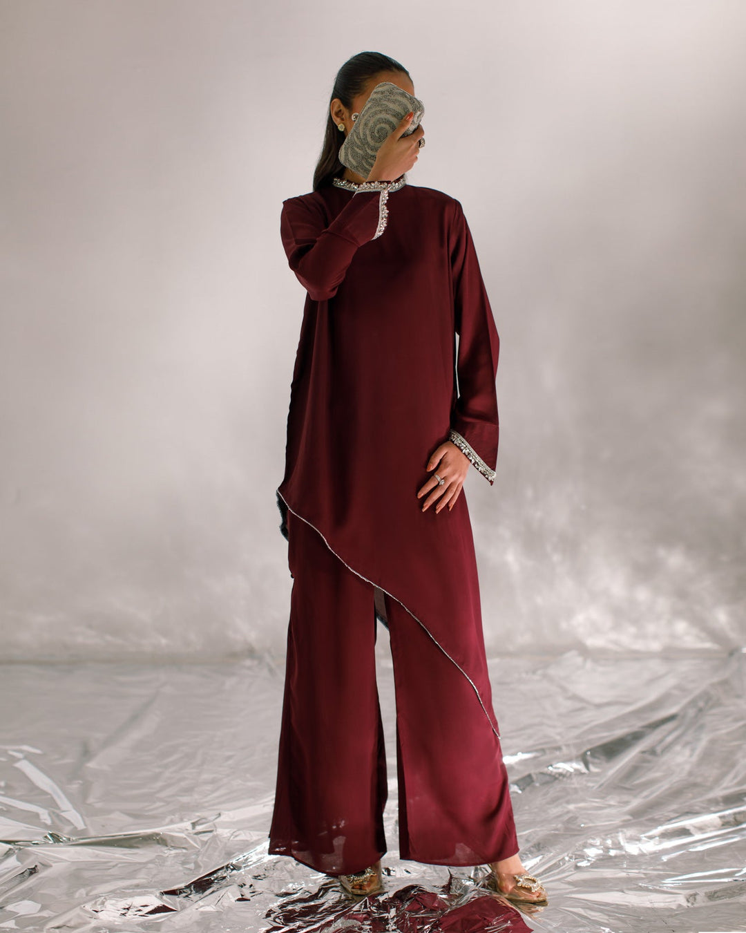 Serendipity by Ombrella Women RTW Solids Georgette 2 Piece Suit Plum Selene - Casual Collection