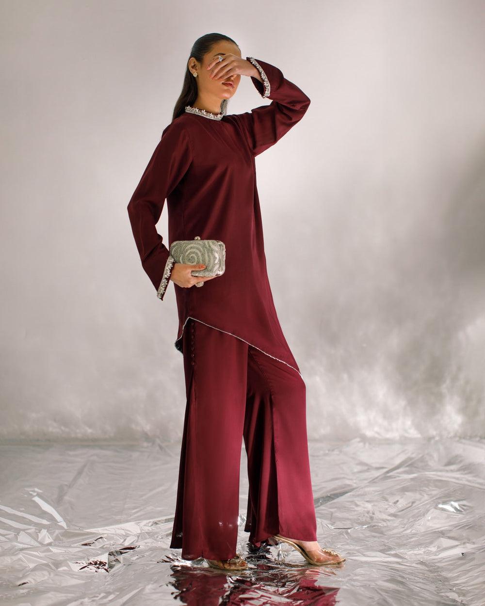 Serendipity by Ombrella Women RTW Solids Georgette 2 Piece Suit Plum Selene - Casual Collection