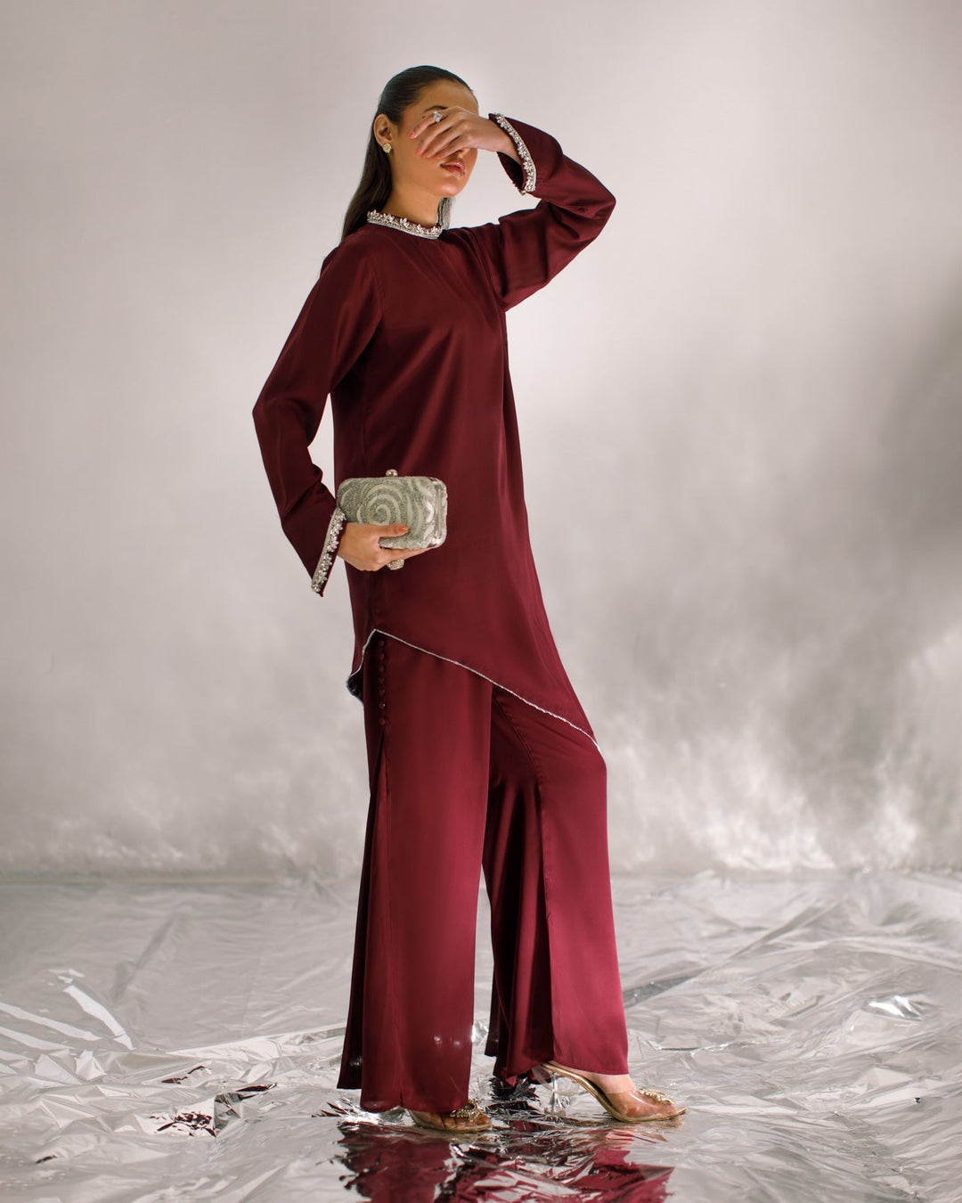 Serendipity by Ombrella Women RTW Solids Georgette 2 Piece Suit Plum Selene - Casual Collection