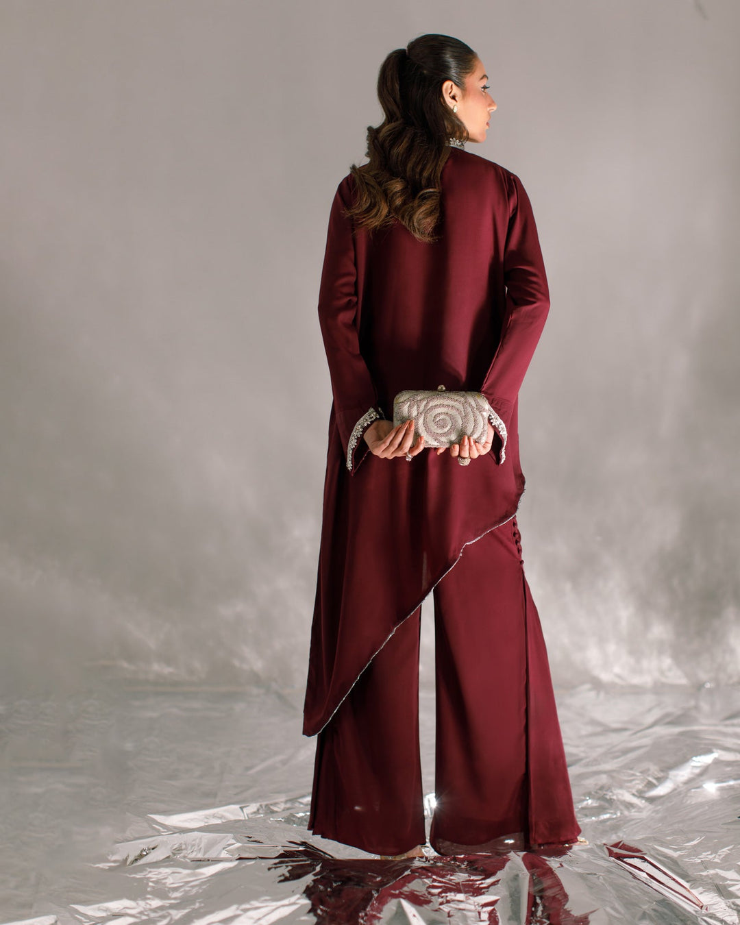 Serendipity by Ombrella Women RTW Solids Georgette 2 Piece Suit Plum Selene - Casual Collection