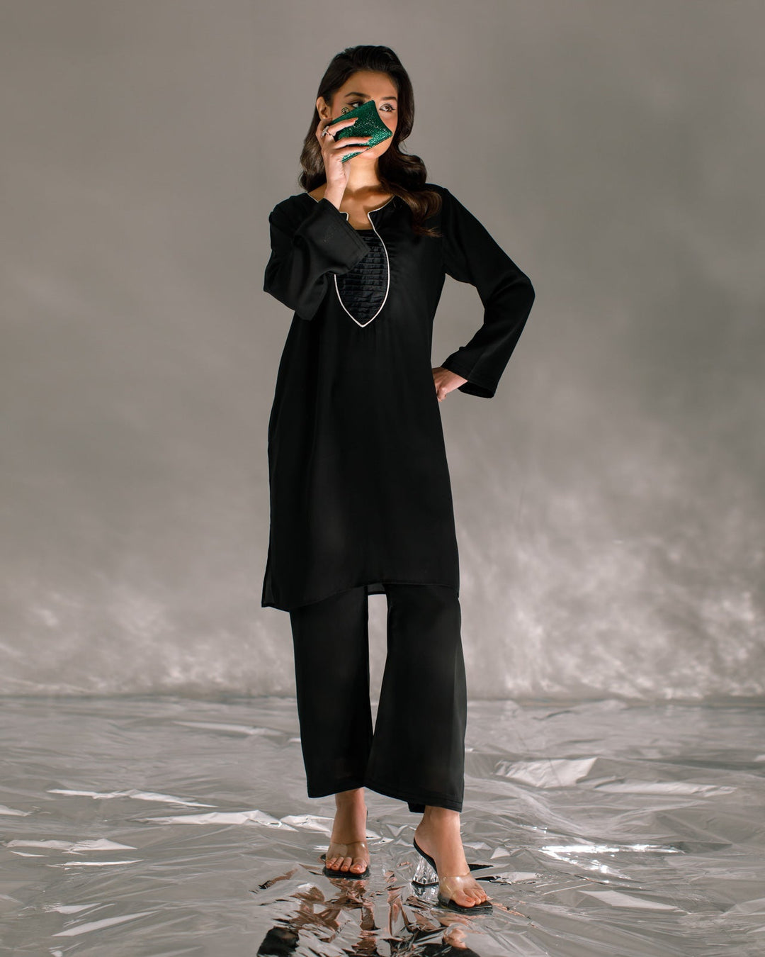 Serendipity by Ombrella Women RTW Solids Georgette 2 Piece Suit Black Elara - Casual Collection